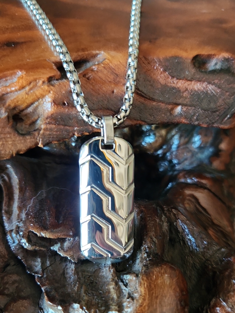 Men's Silver-Tone Geo Pattern Dog Tag Necklace